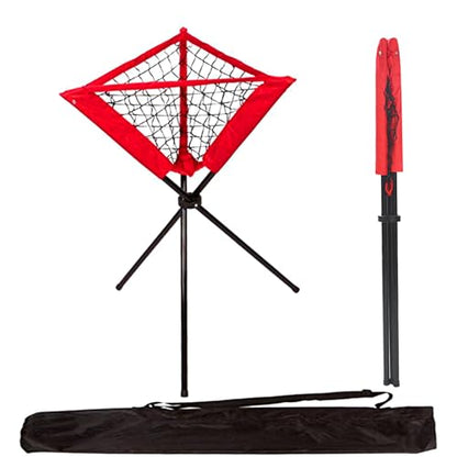 Portable Baseball Training Net, Collapsible Ball Return Net with Carry Bag, Red and Black