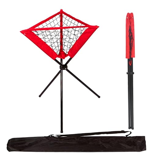 Portable Baseball Training Net, Collapsible Ball Return Net with Carry Bag, Red and Black