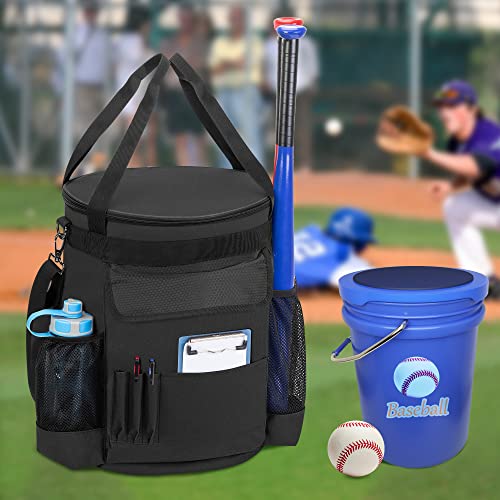 Baseball Bucket Bag for 6 Gallon Bucket, Softball Bucket Cover Organizer with Multi Pocket for Bat, Gloves, Scoreboards and Other Accessories, Bag only