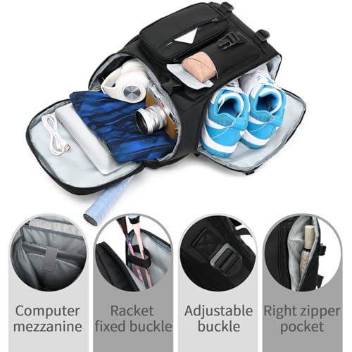 tennis mountain climbing travel backpack, independent shoe compartment for sports and fitness, waterproof 15.6-inch computer bag - color: Black
