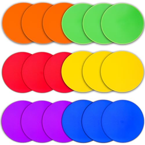 Spot Markers 9/10 Inch Floor dots Non-Slip Rubber Agility Markers Flat Field Cones for Gym/PE Soccer Football, Basketball Training Markers,School Activities, Exercise Drills, Dance Practice - style: 9 inch 18Pcs(6 Colors)
