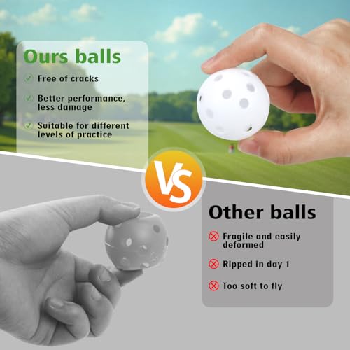26 Pack Practice Golf Balls, 41mm Hollow Airflow Plastic Golf Balls with Golf Tees, for Indoor Outdoor Driving Range Backyard Swing Practice - color: White