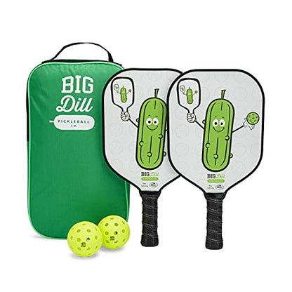 Big Dill Pickleball Paddle Set 2-Pack Pickleball Paddles with Outdoor Pickleball Balls, Paddle Covers & Carry Bag | Pickleball Paddles Set of 2 USAPA Approved - style: Fiberglass