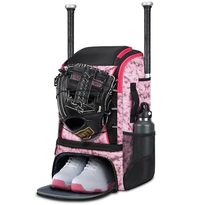 VBK Softball Bag for Girls,Kids Baseball Bag,Baseball Backpack for Boys,Tball Bag,Softball Equipment with Shoes and Ball Compartment - color: Pink