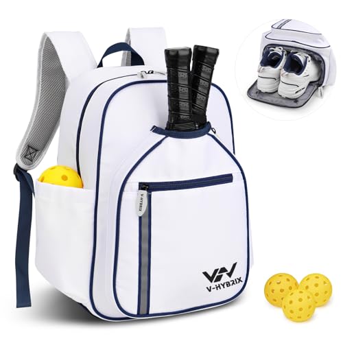Pickleball Bags, 30L Deluxe Waterproof Pickleball Backpack with Shoe Compartment for Men Women Pickle Ball Gift Accessories for Pickball Lovers (White) - color: White