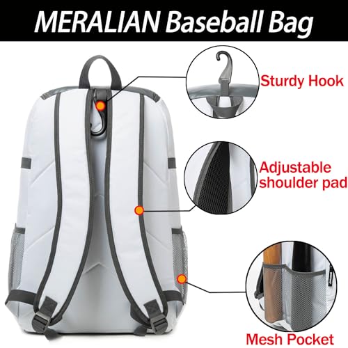 Baseball Bag - Lightweight Softball & T-Ball Backpack with Shoe Compartment for Equipment & Gear - color: WHITE