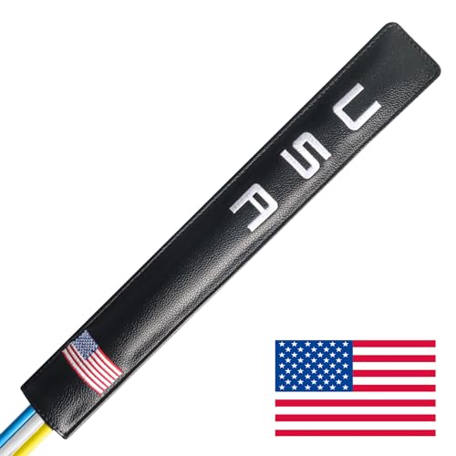 FINGER TEN Golf Alignment Stick Cover Headcover Rods Holder Case Leather 14''× 2'' in USA Black White Green Hold At Least 2 Sticks - color: Black-USA Flag