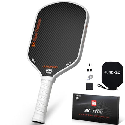 Professional Pickleball Paddles- T700 Carbon Fiber Pickle Racket- 3K Raw Carbon Frosted Surface for Enhanced Spin and Friction - USAPA Approved Offensive Long Paddle for Intermediate Advanced Players - color: white