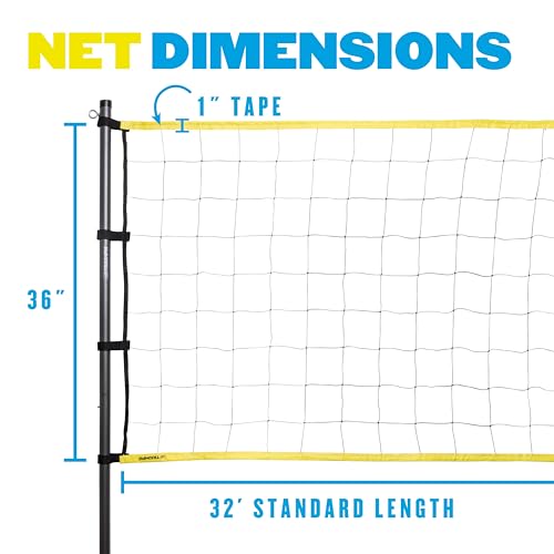 Triumph Sports Competition Volleyball Set for Backyard, Beach & Park with 32' Regulation Outdoor Volleyball Net, Steel Poles, Official Ball with Pump, Boundary Lines & Carry Bag