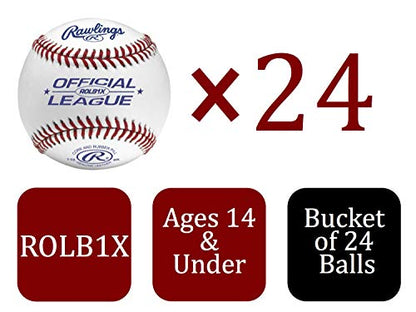 Rawlings | Official League Competition Grade Baseballs | ROLB1X | Game/Practice Use | Youth/14U | Bucket | 24 Count