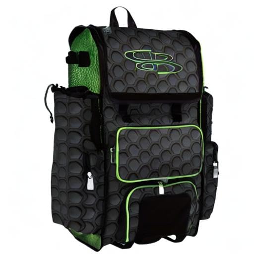 Boombah Rolling Superpack 2.0 3DHC Baseball/Softball Gear Bag - 23-1/2" x 13-1/2" x 9-1/2" - Multiple Colors - Telescopic Handle and Holds 4 Bats - Wheeled Version - color: Black/Lime Green