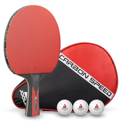 JOOLA Infinity Carbon Professional Table Tennis Paddle with Cover – Ergonomic Comfort Grip - ITTF Approved Rubbers - Competition Paddle for Powerful Spin - Protective Packaging Case