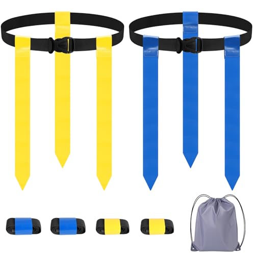 Adjustable Flag Football Belts for Youth/Adults, Set of 4/10 Tear-Resistant Belts for Football Training/Games/Outdoor - color: 4 Pcs: 2 Blue and 2 Yellow