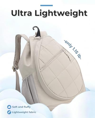 Drawstring Tennis Backpack, Puffer Tennis Racket Bag with Shoe Compartment & Wet Pocket Gym Bag for Women, Suitable for Pickleball Tennis Badminton - color: Camel