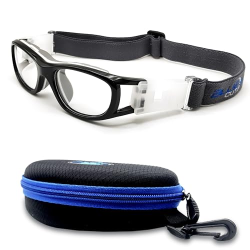 BLUE CUT Safety Basketball Goggles For Kids for Outdoor Sports Soccer Football Anti Fog Replaceable to Prescription Lenses - color: Black
