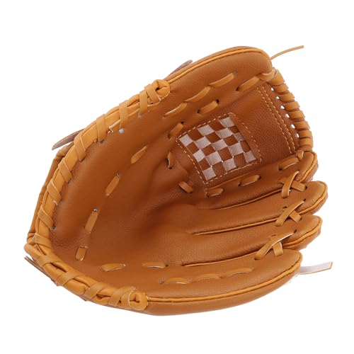 Baseball Glove Ergonomic PU Leather Baseball Mitts, Soft Professional Fielding Glove with Enhanced Grip, Durable Softball Outfield Mitt for Youth and Adult Players - color: Brown, size: 9.5 Inch