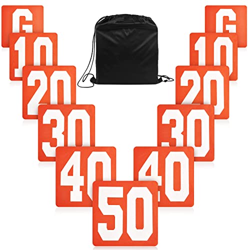 Jecery Set of 11 Football Yard Markers High Visibility Football Field Yard Line Markers Yardage Field Line Marking 12 Inch with Carrying Bag for Sporting Training - color: Orange White