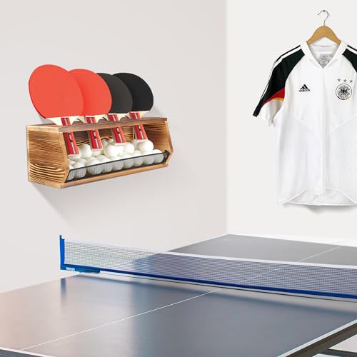 Ping Pong Storage Rack, Wall-Mount Table Tennis Paddle Display Holder with Ball Shelf, Racket Organizer Accessories Set for Game Room, Bar, Garage, Office, Home