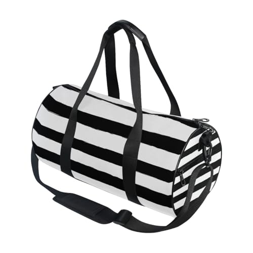 Sports Gym Travel Duffle Bag Black White Stripe Luggage for Men and Women - color: Black White Stripe