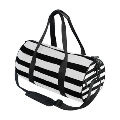 Sports Gym Travel Duffle Bag Black White Stripe Luggage for Men and Women - color: Black White Stripe