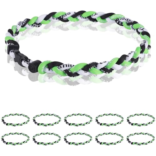 12 Pack Baseball Necklace 18inch, Team Gift for Baseball Funs, Three Braided Titanium Tornado Rope Design, with Muti - Color for Pick - color: Lime-Black-White
