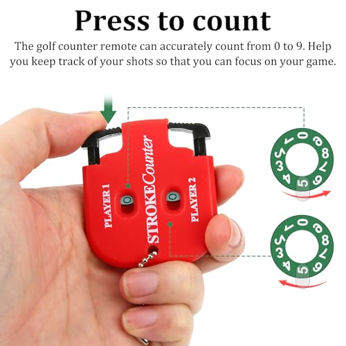 2pcs Golf Stroke Counter, Mini Golf Score Keeper Handy Portable 2-Player Shot Clicker Scorekeeper with Key Chain for Different Kinds of Competitions and Games (Red)