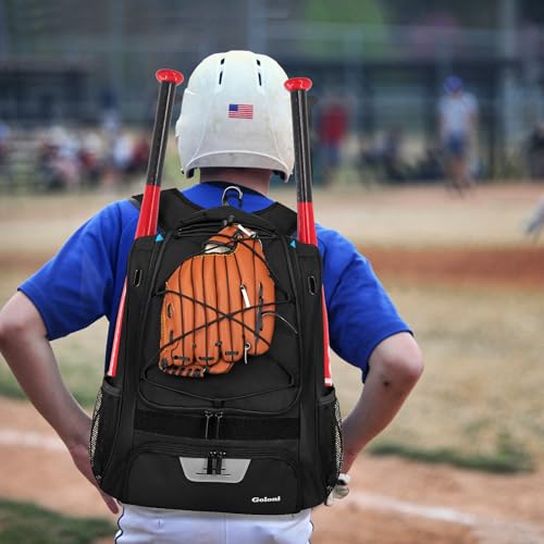 Goloni | Baseball Backpack,Baseball Bag for Adult,Softball Bat Bag with Shoes Compartment,Large Main Compartment for Helmet & accessories, Fence Hook - color: black