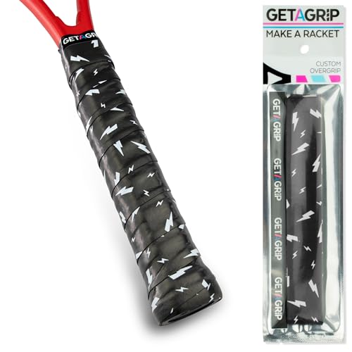Get A Grip Racket Overgrips – Anti-Slip Tennis Grip Wrap, Sweat Absorbent & Quick-Dry Handle Tape for Tennis, Padel & Pickleball - color: Charged Up Black, size: 1 Grip