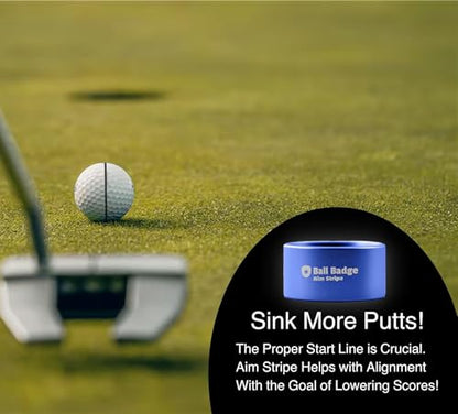 Ball Badge Aim Stripe - 360 Degree Golf Ball Line Marker Kit with Golf Bag Attachment for Perfect Alignment and Precision Putting - color: Blue