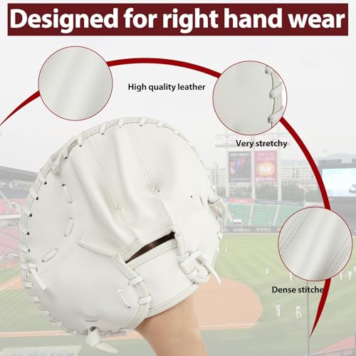 VioraWhite Pancake Baseball and Softball Training Glove - Flat & Soft Premium PVC Fielding Gear for Left-Hand Throw, Great Choice for Teens - color: White