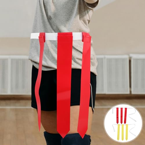 ibasenice Flag Football Belt 2pcs Set with Red and Yellow Flags, Reusable Adjustable Rugby Waist Belt for Youth Adults, Outdoor Football Training Gear and Game Supplies