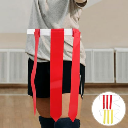 ibasenice Flag Football Belt 2pcs Set with Red and Yellow Flags, Reusable Adjustable Rugby Waist Belt for Youth Adults, Outdoor Football Training Gear and Game Supplies