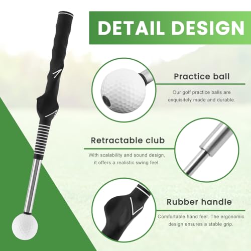 Retractable Golf Swing Trainer, Golf Grip Trainer with Arm Band for Right-Handed Golfers, Training Aid for Grip Correction, Click Feedback & Arm Connection, Indoor & Outdoor