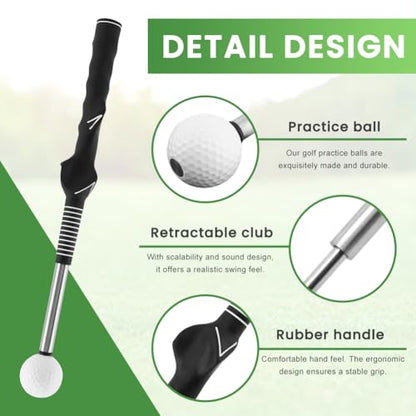 Retractable Golf Swing Trainer, Golf Grip Trainer with Arm Band for Right-Handed Golfers, Training Aid for Grip Correction, Click Feedback & Arm Connection, Indoor & Outdoor