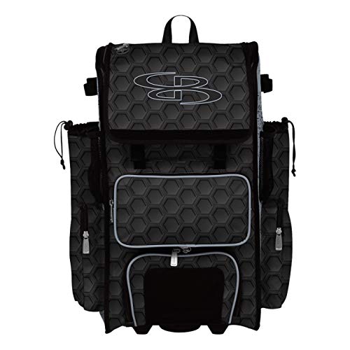 Boombah Rolling Superpack 2.0 3DHC Baseball/Softball Gear Bag - 23-1/2" x 13-1/2" x 9-1/2" - Multiple Colors - Telescopic Handle and Holds 4 Bats - Wheeled Version - color: Black/Gray