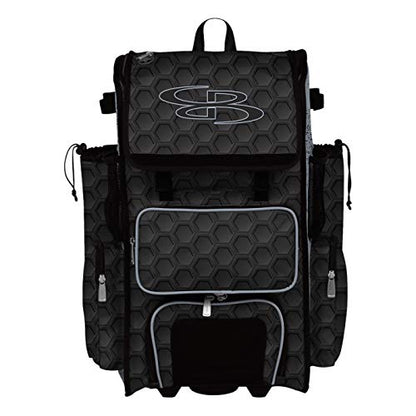 Boombah Rolling Superpack 2.0 3DHC Baseball/Softball Gear Bag - 23-1/2" x 13-1/2" x 9-1/2" - Multiple Colors - Telescopic Handle and Holds 4 Bats - Wheeled Version - color: Black/Gray