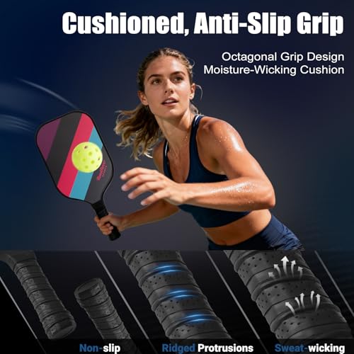 Pickleball Paddles, T700 Raw Carbon Fiber with 16mm Polypropylene Honeycomb Core for Control & Spin, Large Sweet Spot, 7.4oz Paddle Anti-Slip Cushioned Grip for Beginners & Intermediates