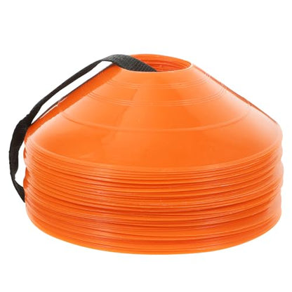 SOLUSTRE Soccer Training Cones Disc Set with Straps, 50 Orange Lightweight Agility Practice Markers, Portable Football Obstacle Equipment for Soccer Drills and Coaching