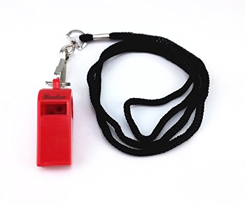 yueton Plastic Coach Whistles with Lanyard, Pack of 6 - color: Red