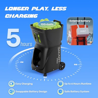 PUSUN｜PT-Smart Pro Internal Oscillation Tennis Ball Machine: App with 12 Built-in Training Modes, 28-Pt Custom Drills,75MPH, 5H,32.6lb Portable for Tennis & Padel,Training, Practice,Beginners to Pros