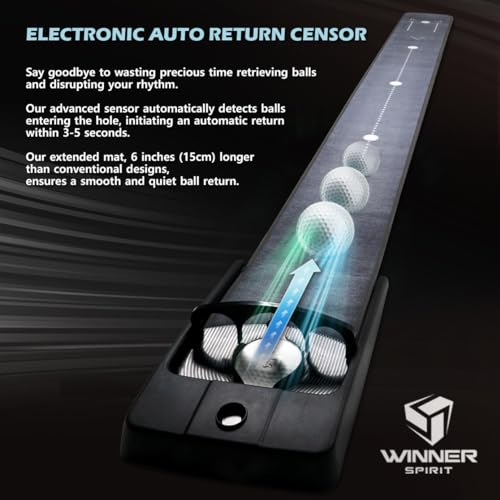 WINNER SPIRIT Miracle 580v3 Golf Putting Mat Green Indoor with Electric Auto Ball Return Silent Quiet No Noise Home Office Gift - style: MIRACLE 580v3