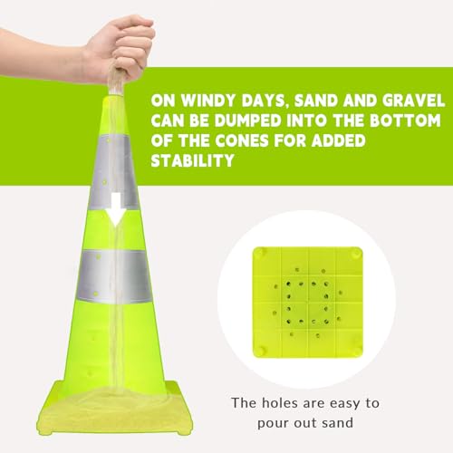 WHDZ 28 Inch Collapsible Traffic Cones Safety Cones with Reflective Collar Multi Purpose Pop-up Cones for Driving Training, Parking Lots (4 Pack) - color: Green