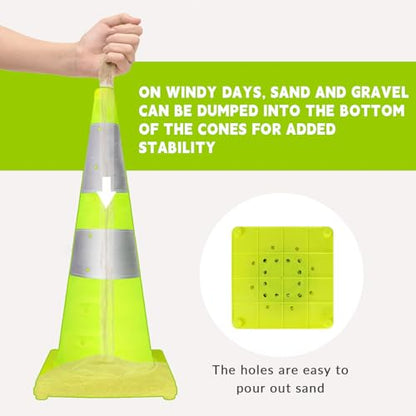 WHDZ 28 Inch Collapsible Traffic Cones Safety Cones with Reflective Collar Multi Purpose Pop-up Cones for Driving Training, Parking Lots (4 Pack) - color: Green