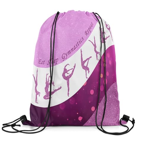 Castle Fairy Gymnastics Dance Drawstring Backpack 13"X16" Cheerleading Yoga Lover Sackpack for Gym Sports Purple Glitter Print Water Resistant String Bag for Women Men - color: Purple 11