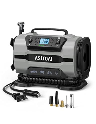 AstroAI Tire Inflator Portable Air Compressor Pump 150PSI 12V DC/110V AC with Dual Metal Motors&LED Light, Automotive Car Accessories&Two Modes for Car, Bicycle Tires and Air Mattresses, Gray - color: Gray