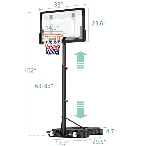 DlandHome Basketball Hoop, 5.2-6.8FT Height Adjustable,Portable Basketball Hoops & Goals for Teenagers Youth, Wheels for Driveway, Park, Gym, Indoor Outdoor Use