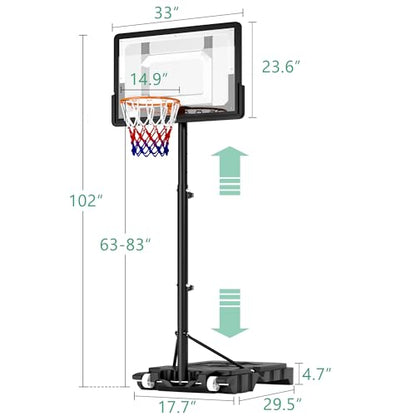 DlandHome Basketball Hoop, 5.2-6.8FT Height Adjustable,Portable Basketball Hoops & Goals for Teenagers Youth, Wheels for Driveway, Park, Gym, Indoor Outdoor Use