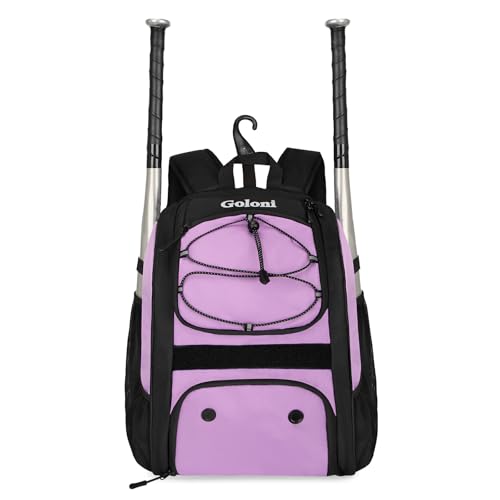 Goloni Youth Baseball Bag,Baseball Backpack with Shoes Compartment,Softball Bag with Fence Hook for T-Ball Bat & Equipment - color: Dark Purple