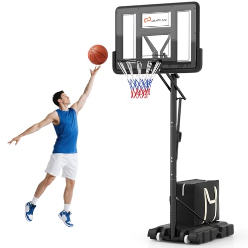 Goplus Portable Basketball Hoop Outdoor, 10FT Basketball Goal w/ 44'' Shatterproof Backboard, Easy Adjust Height, Fillable Base, Free Weight Bag for Teens Adults Driveway Backyard - style: 8-10FT, 5-Level