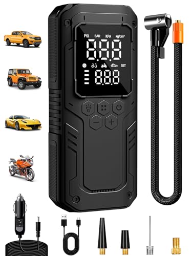 Tire Inflator Portable Air Compressor, 5X Faster Air Pump for Car Tires with Powerful Battery, 12V DC & Autostop, 150PSI Cordless Tire Pump for Car, Motorcycle, Bike, Balls